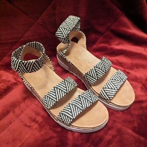 Black and Tan Sandal with Cork Wedge